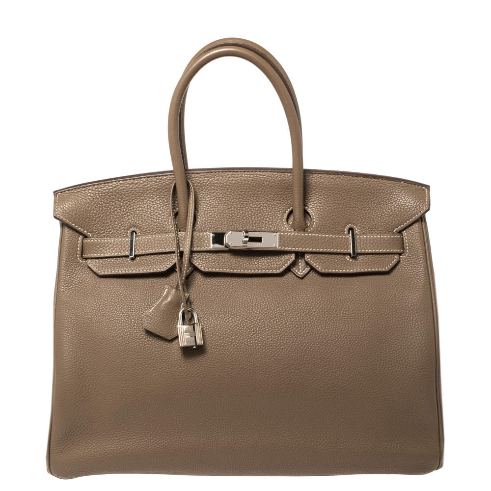 Hermès Etoupe Togo Leather Palladium Hardware Birkin 35 Bag