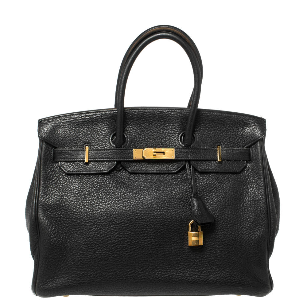 Hermes Black Taurillon Clemence Leather Gold Hardware Birkin 35 Bag
