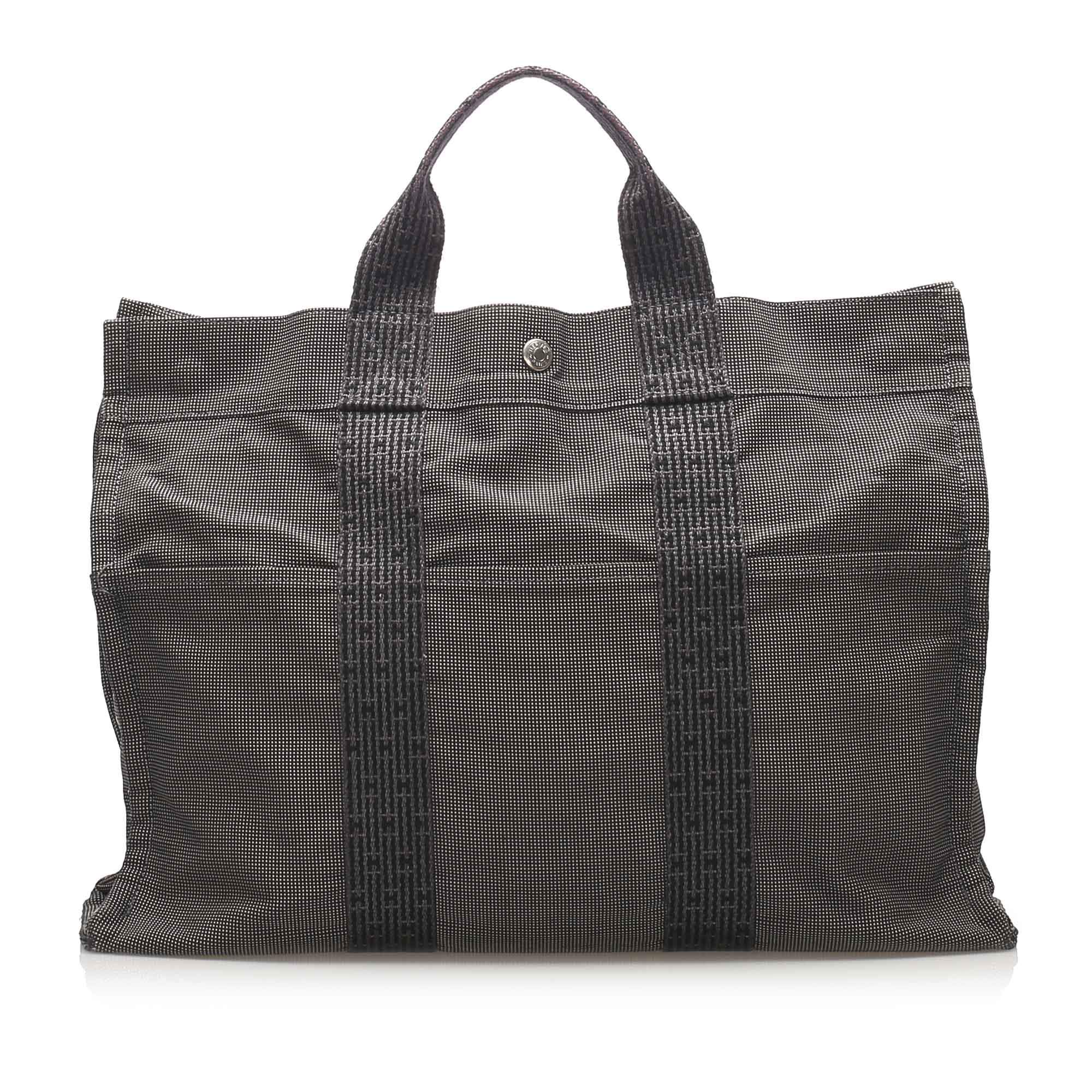 HERMES Fourre Tout MM Canvas Hand Tote Bag Black from Japan