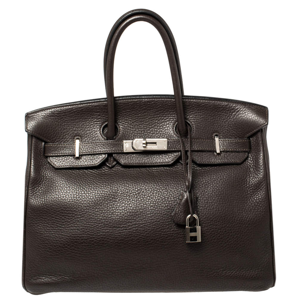 Hermes Cacao Clemence Leather Palladium Hardware Birkin 35 Bag