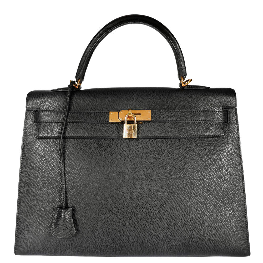 Hermes Black Epsom Leather Gold Hardware Kelly Sellier 35 Bag