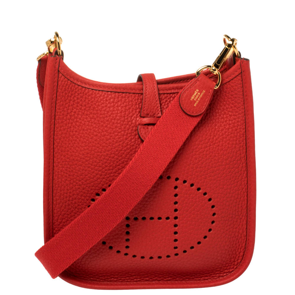 Pre Owned Hermes Rouge Tomate Clemence Leather Evelyne TPM Bag
