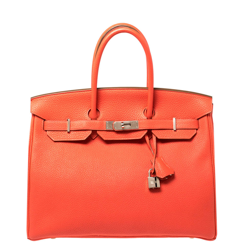 Pre Owned Hermes Rouge Pivoine Togo Leather Palladium Hardware Birkin 35 Bag