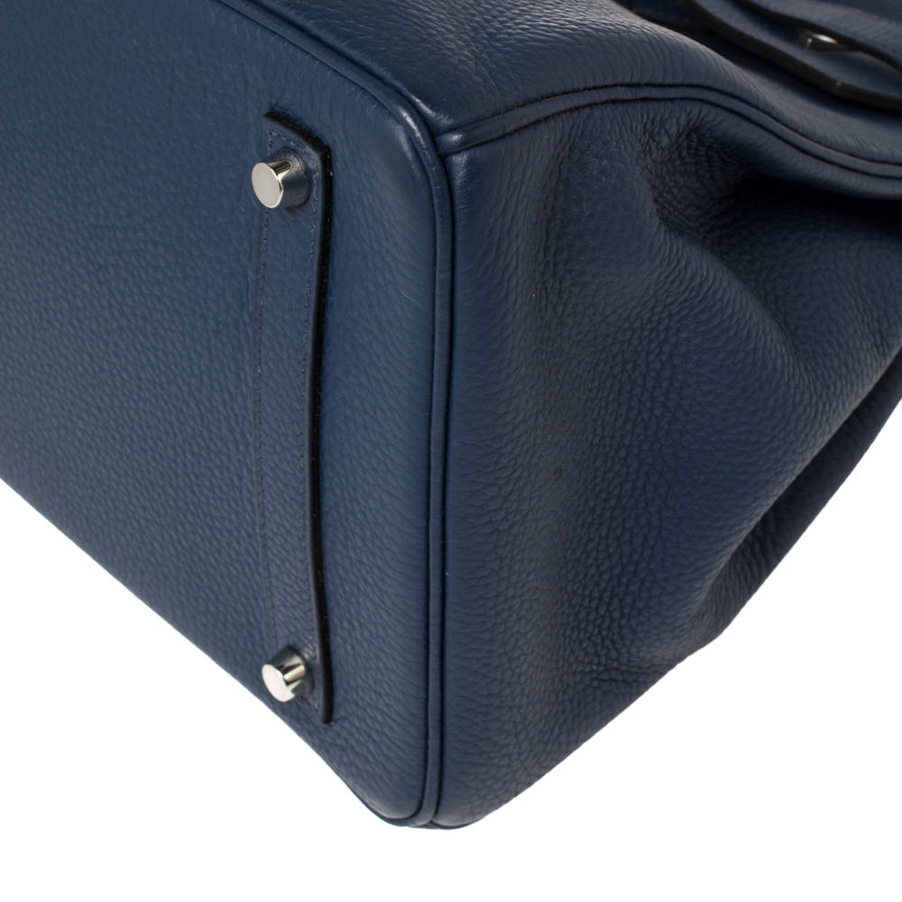 Hermès Birkin 35 Grizzly Thalassa Blue Suede & Swift Leather Permabrass  Hardware