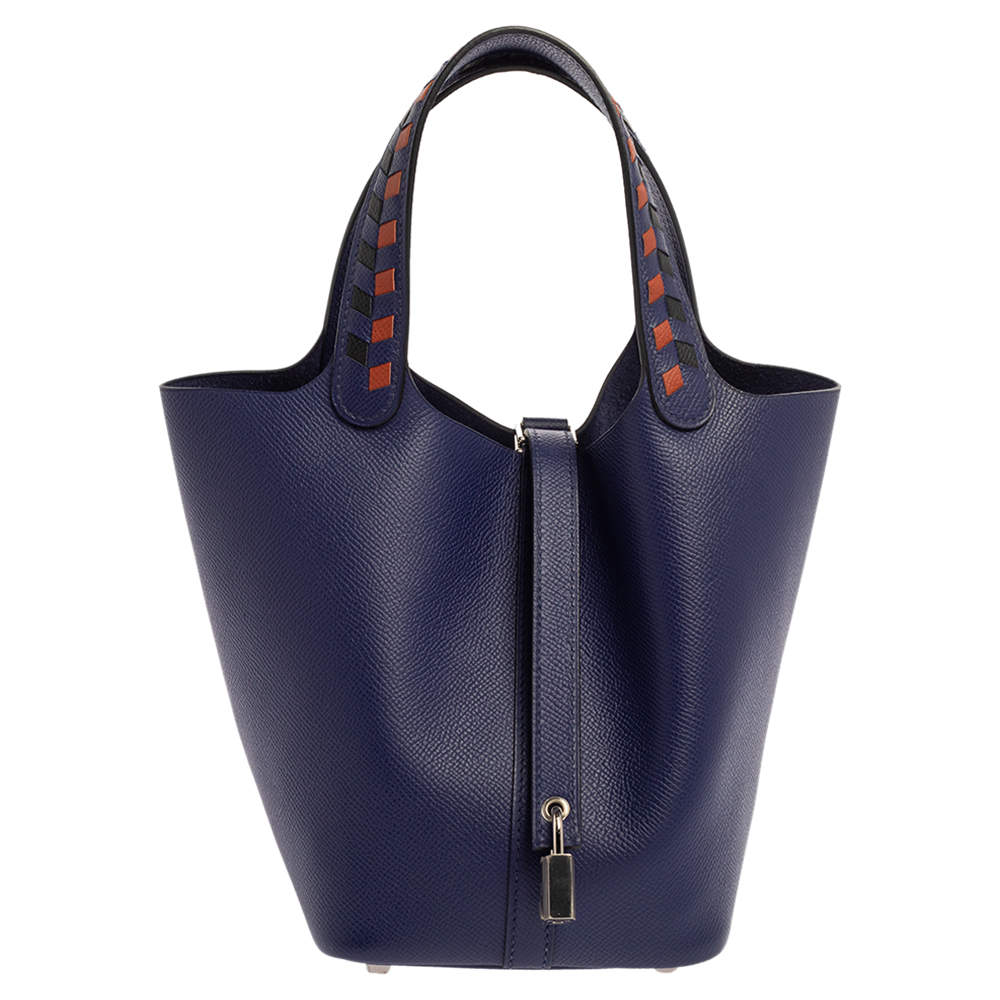 Hermes Bleu Encre/Brique/Black Epsom Leather Picotin Lock Tressage PM Bag