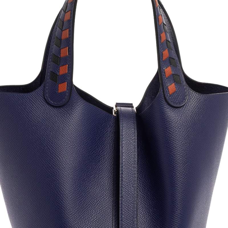 Hermes Bleu Encre/Brique/Black Epsom Leather Picotin Lock Tressage PM Bag  Hermes