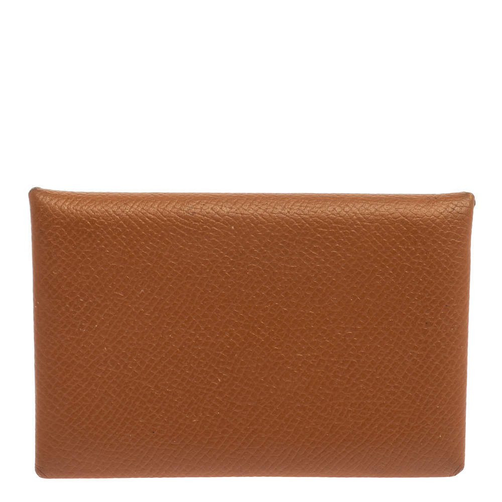Pre Owned Hermes Gold Epsom Leather Calvi Card Holder
