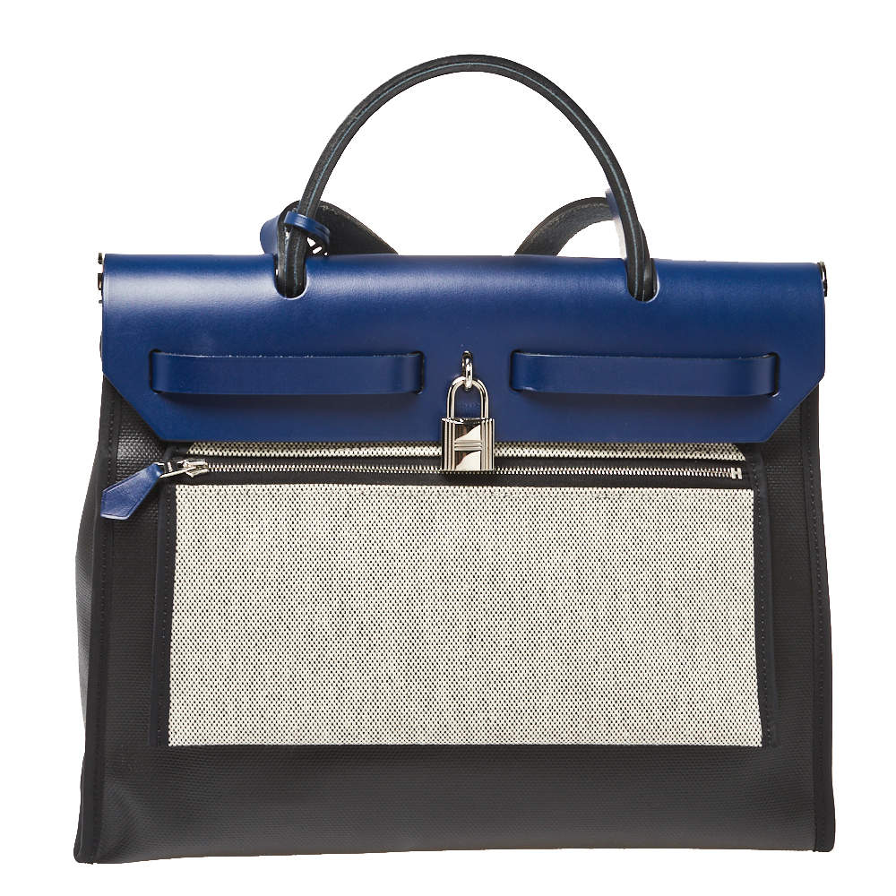 Hermes Black/Blue Sapphire Coated Canvas and Leather Limited