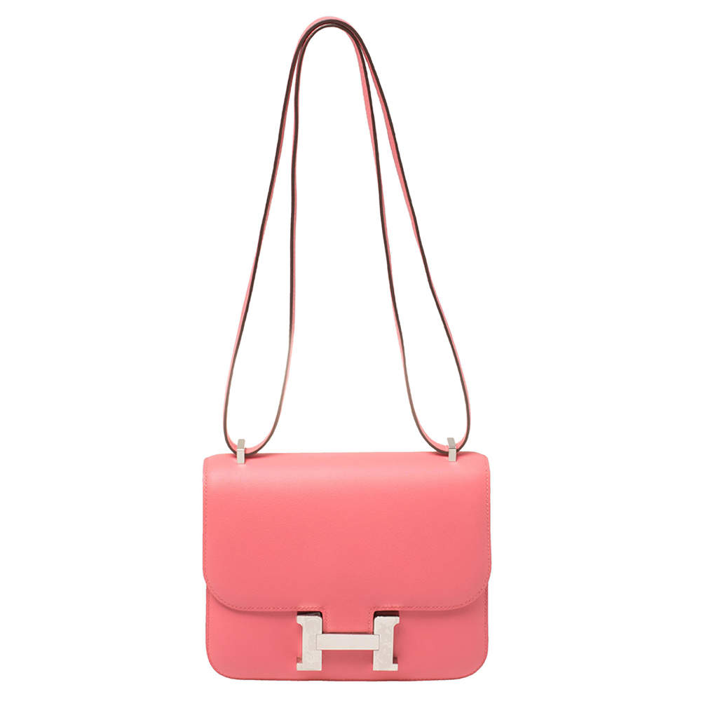 Pre Owned Hermés Rose Azalee Swift Leather Palladium Hardware Constance 18 Bag