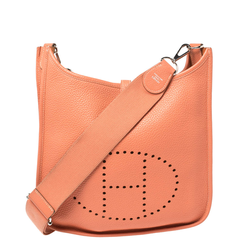 Pre Owned Hermes Rose Tea Taurillon Clemence Leather Evelyne III PM Bag