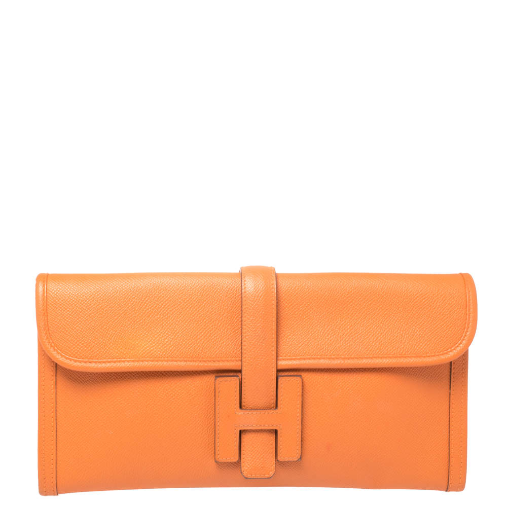 Pre Owned Hermes Orange Epsom Leather Elan Jige 29 Clutch