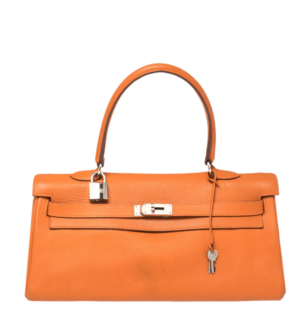 Hermes Orange Taurillon Clemence Leather Palladium Hardware Shoulder Kelly 42 Bag