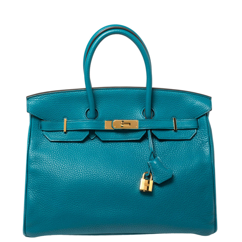 Hermes Cobalt Taurillion Clemence Leather Gold Hardware Birkin 35 Bag
