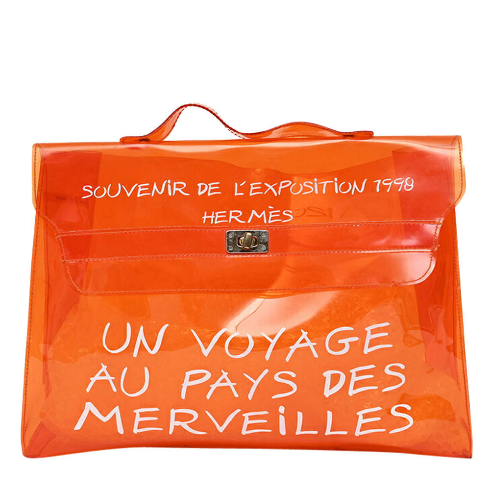 Pre Owned Hermes Orange Vinyl Kelly Tote Bag