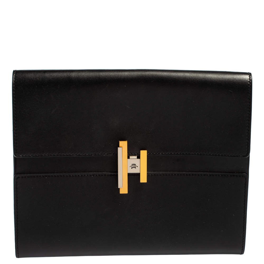 Pre Owned Hermes Noir Veau Villandry Leather Cinhetic Clutch