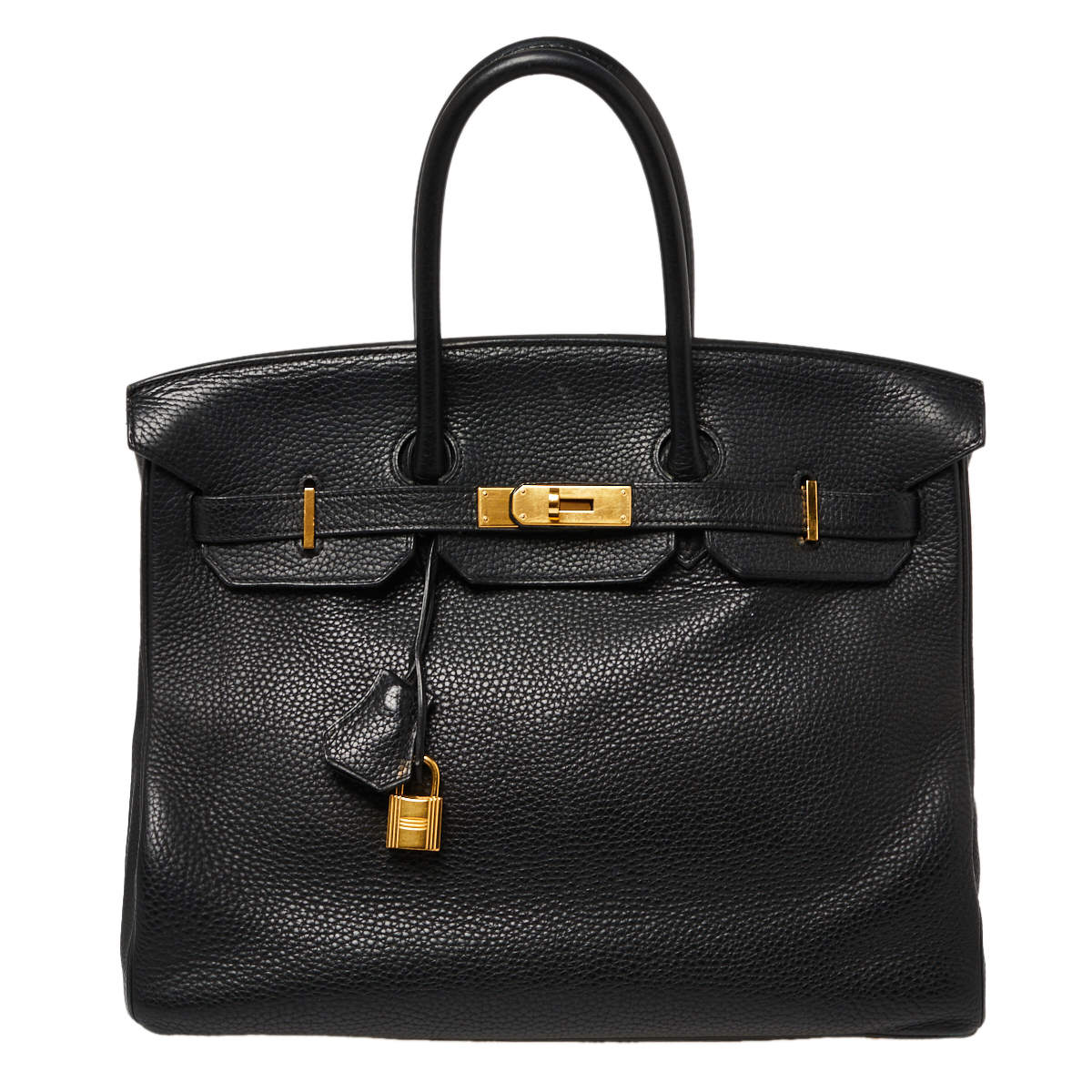 Hermes Black Clemence Leather Gold Hardware Birkin 35 Bag