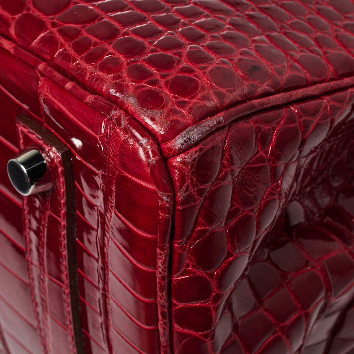 Hermès 25 cm Lipstick Red Porosus Crocodile Diamond Encrusted