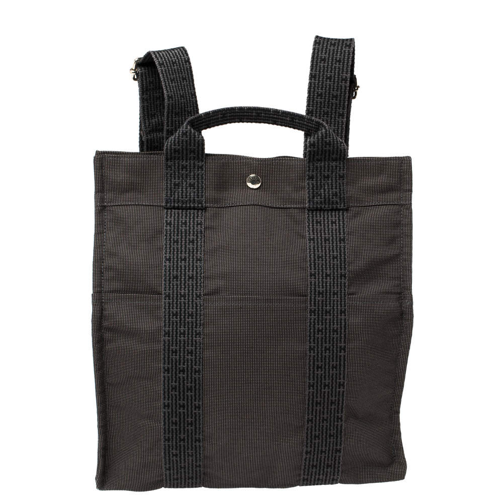 Hermes Dark Grey Canvas Herline PM Travel Backpack