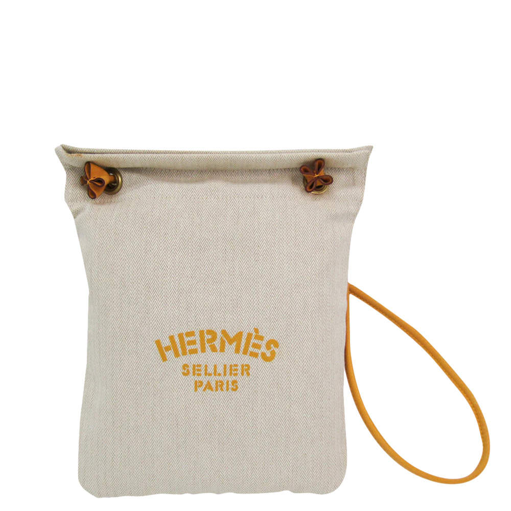 Pre Owned Hermes Beige Fabric, Cotton Mini Sac Shoulder Bag