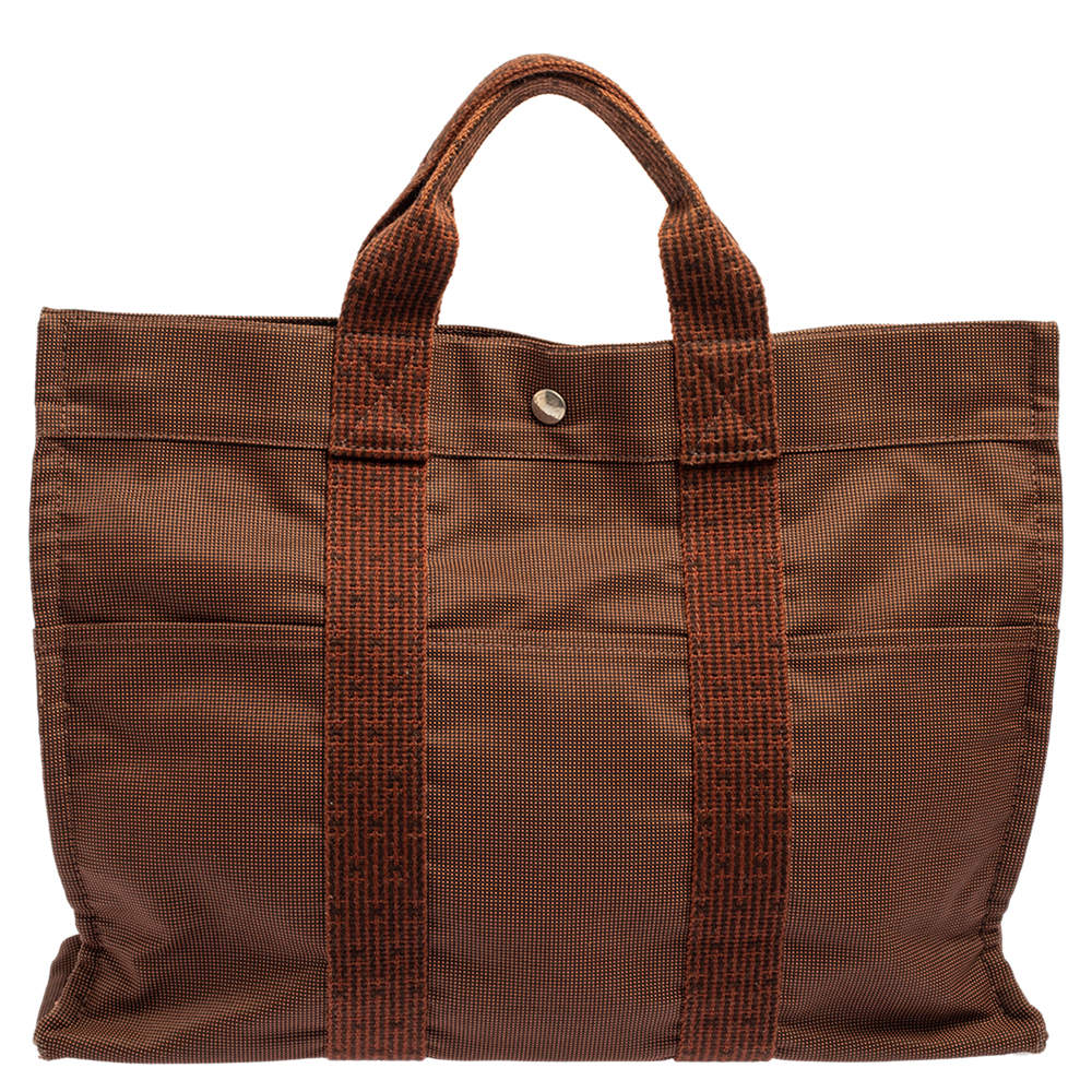 Pre Owned Hermes Brown Canvas Herline GM Tote Bag