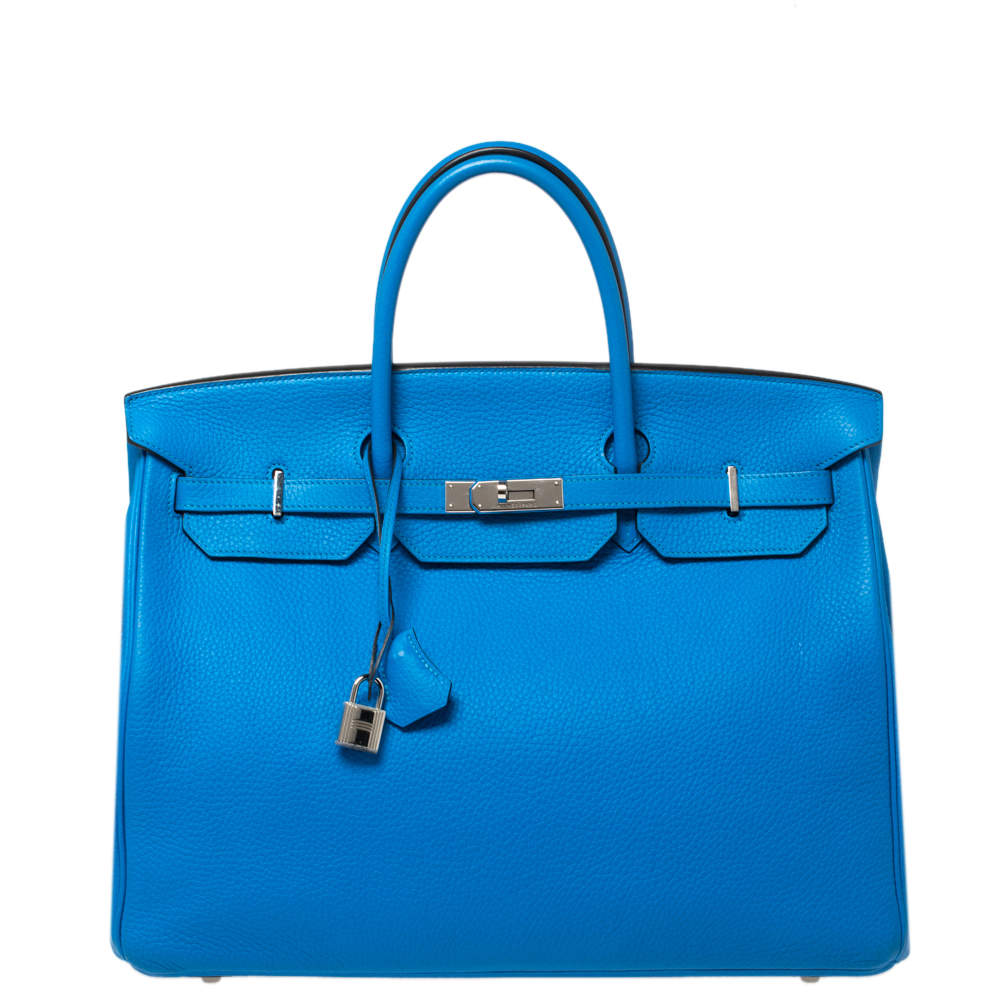 Hermes Bleu Hydra Taurillon Clemence Leather Palladium Hardware Birkin 40 Bag