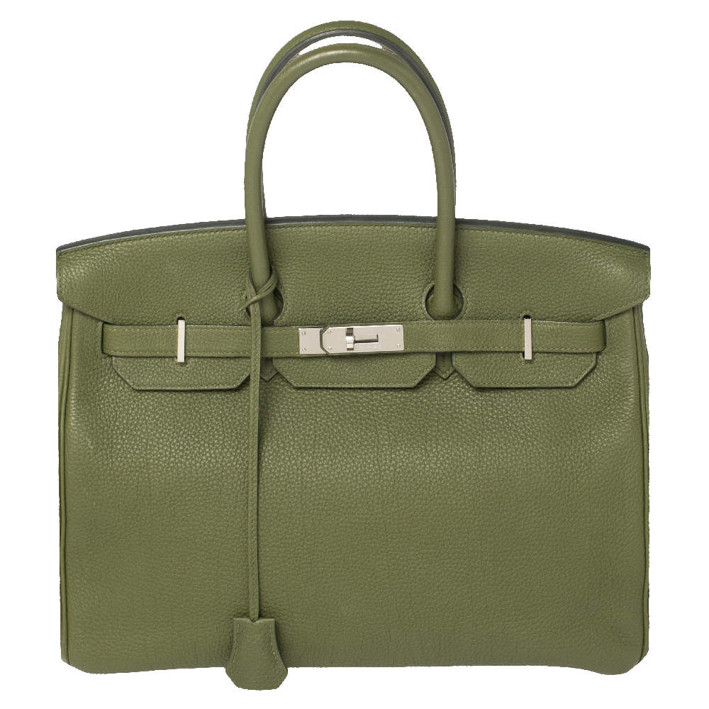 Hermes Vert Pelouse Togo Leather Palladium Finished Birkin 35 Bag