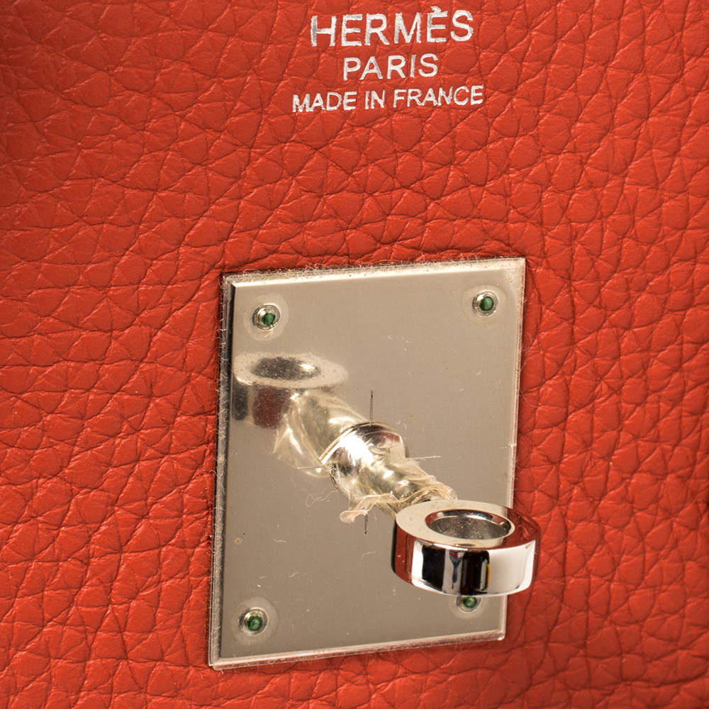 Hermes Rouge Pivoine Craie Clemence Leather Palladium Finished