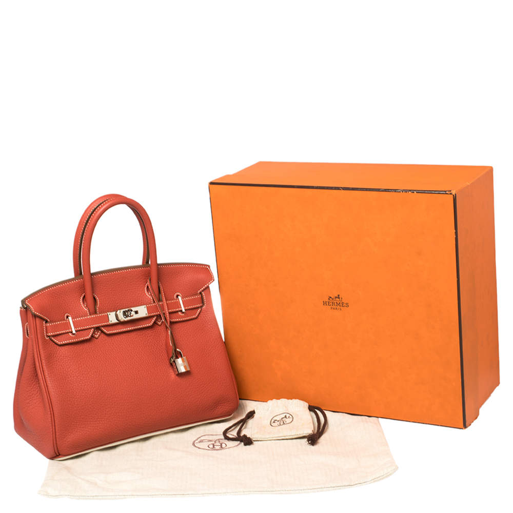 Hermes Rouge Pivoine Craie Clemence Leather Palladium Finished