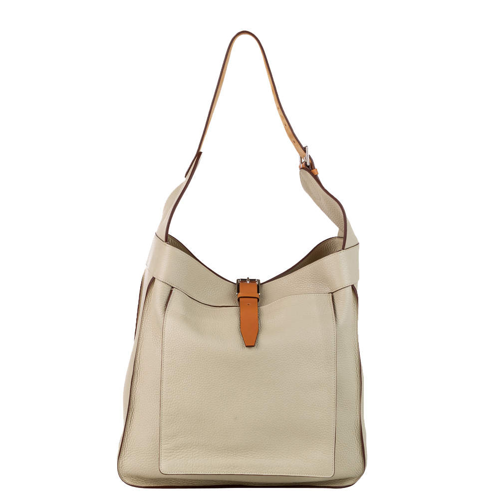مملوكة مسبقًا Hermes Beige Leather Large Marwari GM Hobo Bag