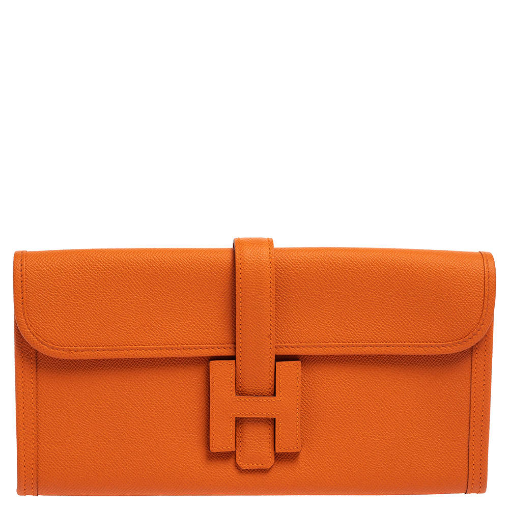 مملوكة مسبقًا Hermes Orange Epsom Leather Elan Jige 29 Clutch