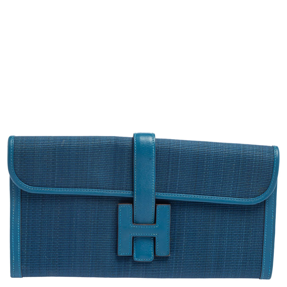 Pre Owned Hermes Bleu Mykonos Crinoline And Swift Leather Jige 29 Clutch