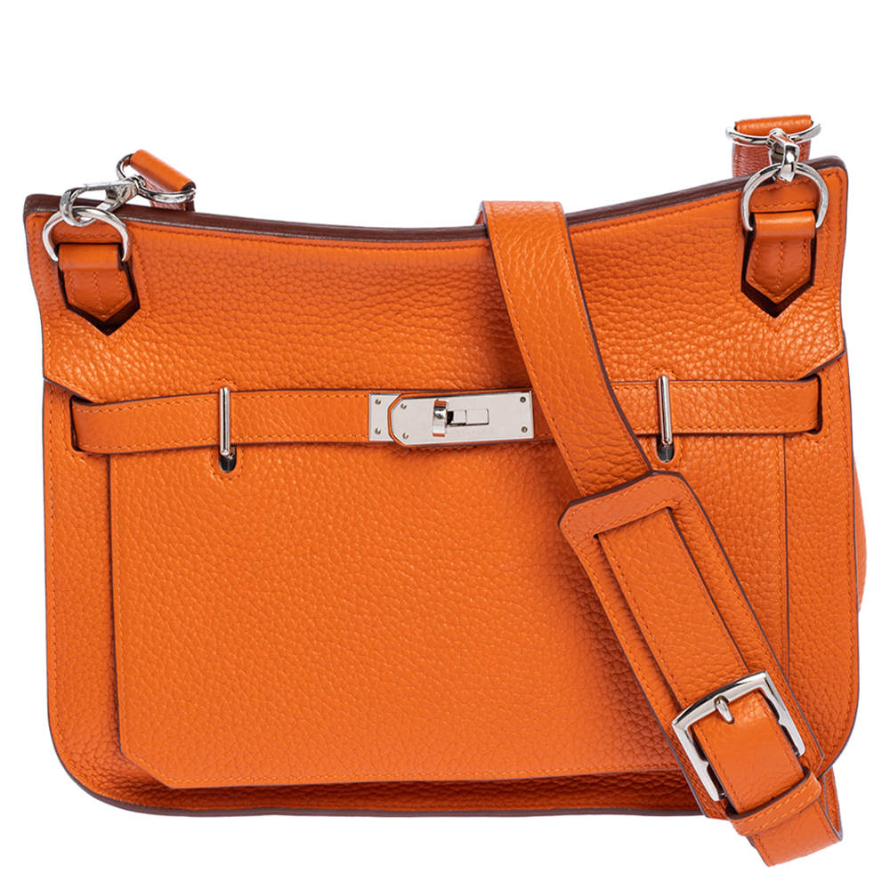 Pre Owned Hermes Orange Taurillon Clemence Leather Palladium Plated Jypsiere 28 Bag