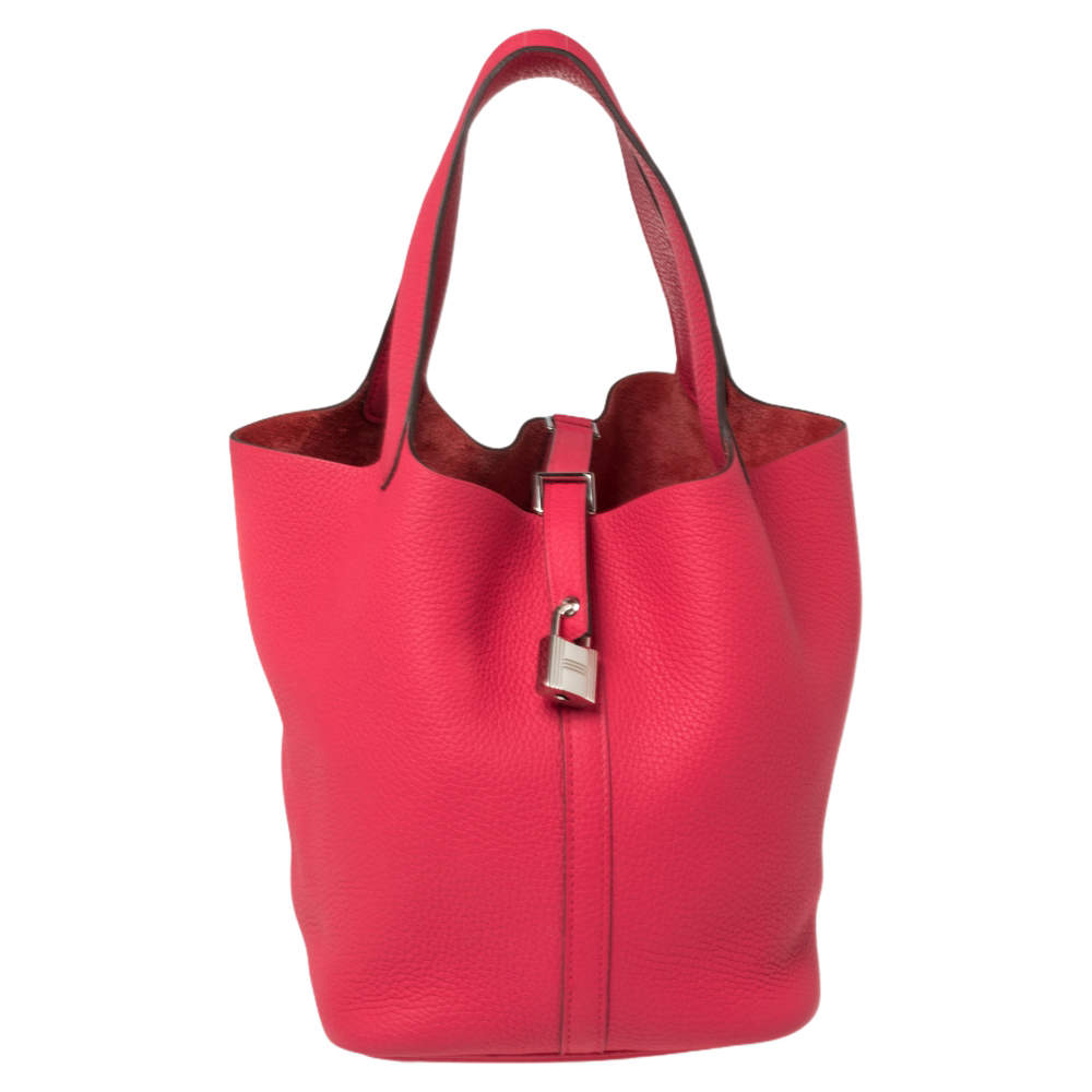 Pre Owned Hermes Rose Tyrien Togo Leather Picotin Lock MM Bag