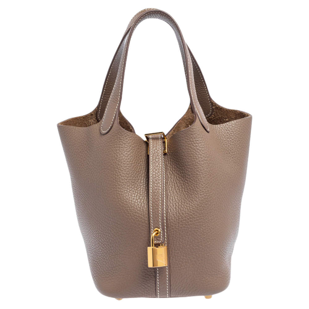 Pre Owned Hermes Etoupe Taurillon Clemence Leather Picotin Lock PM Bag