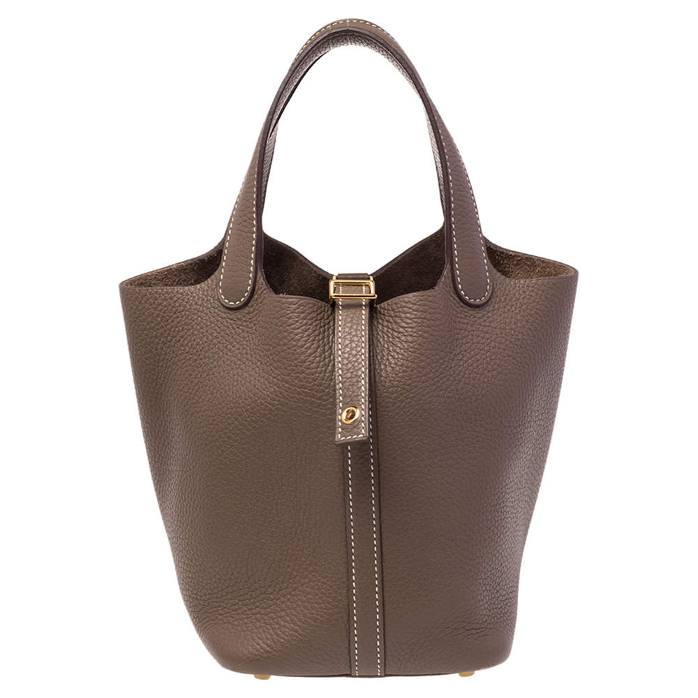 Pre Owned Hermes Etoupe Clemence Leather Picotin Lock 18 Bag