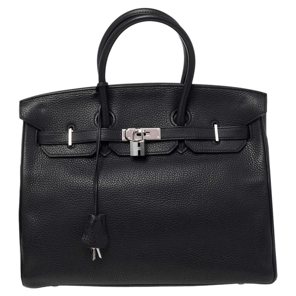 Hermes Noir Togo Leather Palladium Plated Birkin 35 Bag