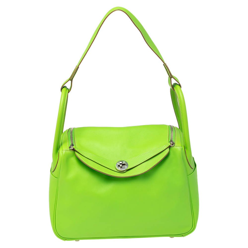 Pre Owned Hermes Apple Green Swift Leather Palladium Plated Lindy 30 Bag