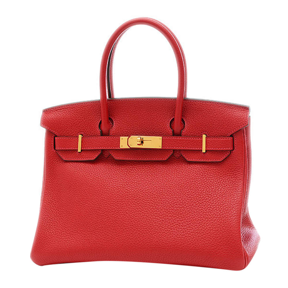 Hermes Red/Rouge Taurillon Clemence Leather Gold Hardware Birkin 30 Bag