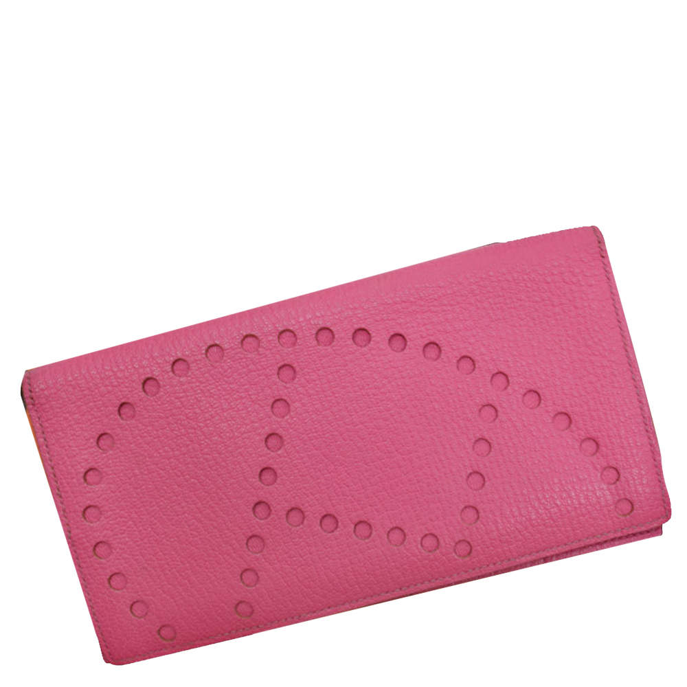 Hermes Pink Chevre Leather Evelyn Wallet