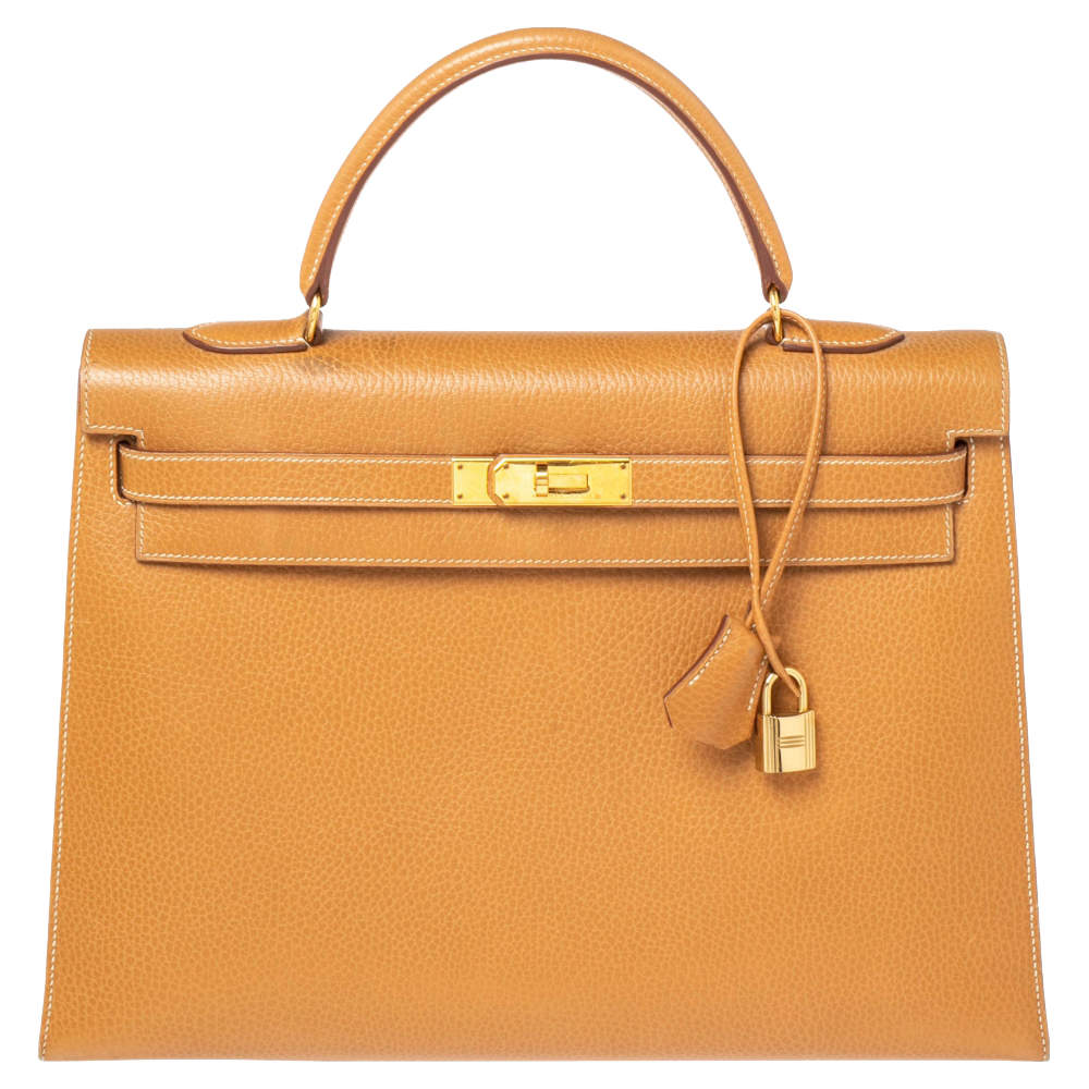Hermes Naturale Ardenes Leather Gold Plated Kelly Sellier 35 Bag