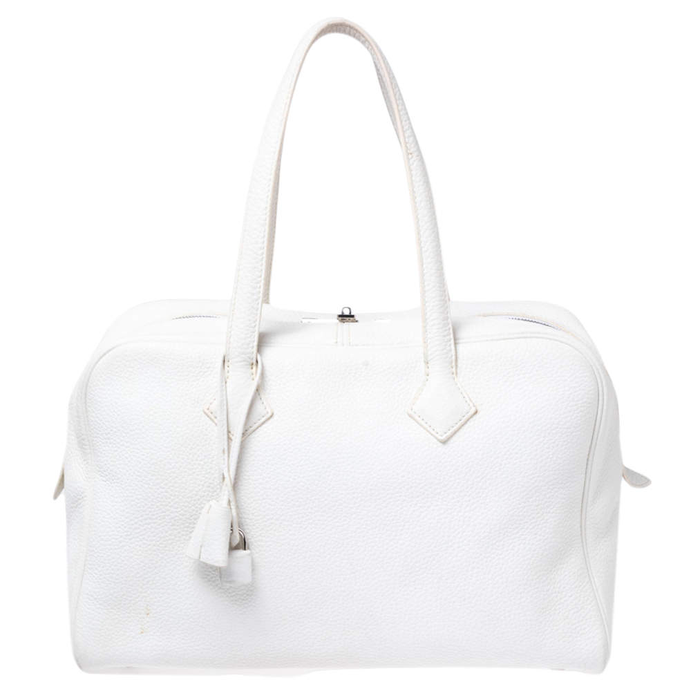 Pre Owned Hermes White Togo Leather Victoria II 35 Bag