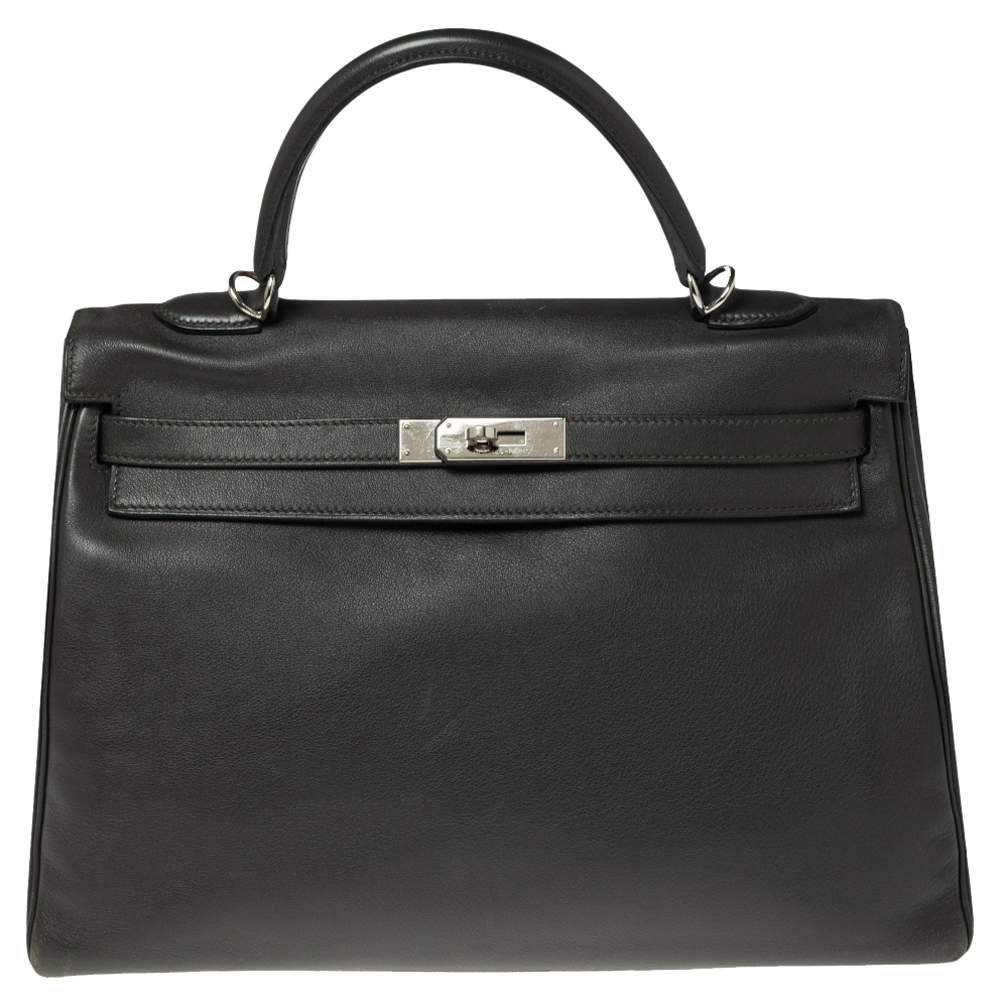 Pre Owned Hermes Ardoise Evercolor Leather Palladium Finished Kelly Retourne 35 Bag