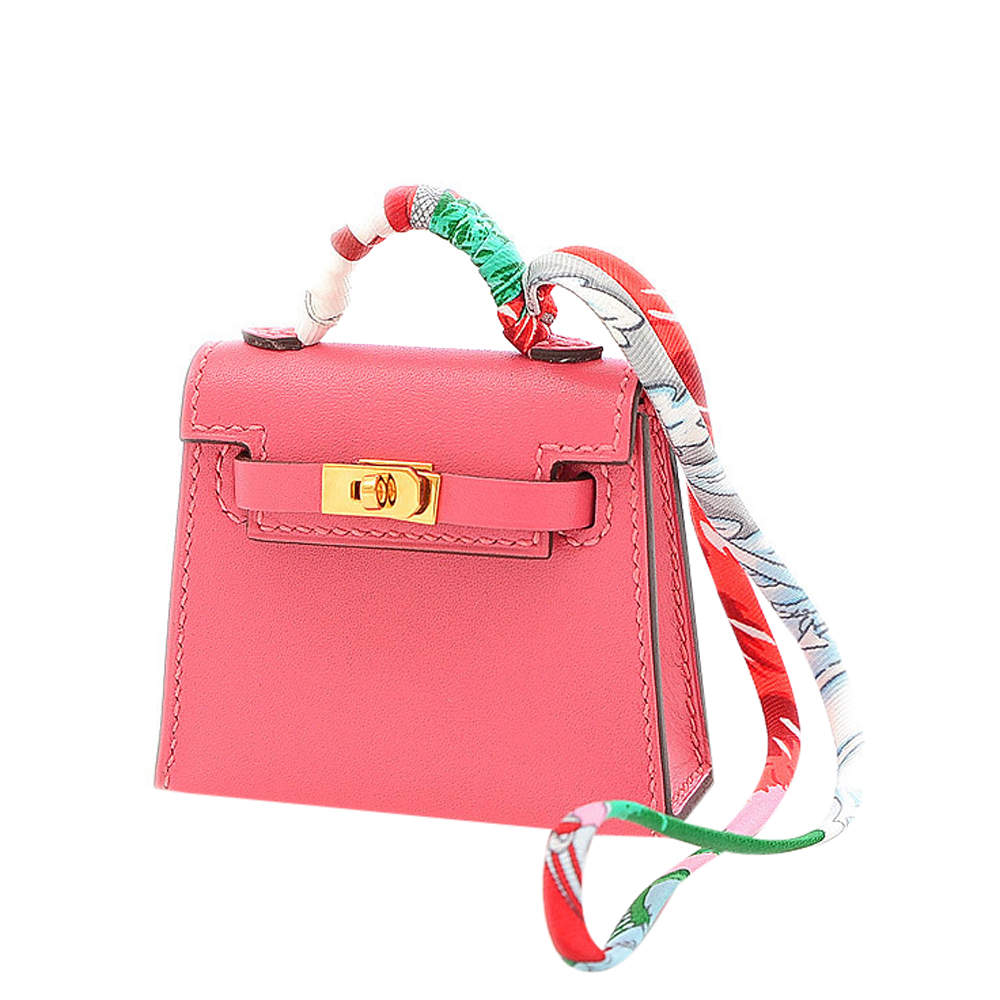Hermes Pink/Rose Leather Tadelact Twilly Lipstick Kelly Bag 