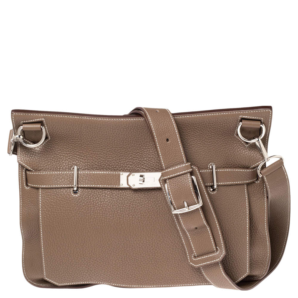 Pre Owned Hermes Etoupe Taurillon Clemence Leather Palladium Plated Jypsiere 37 Bag