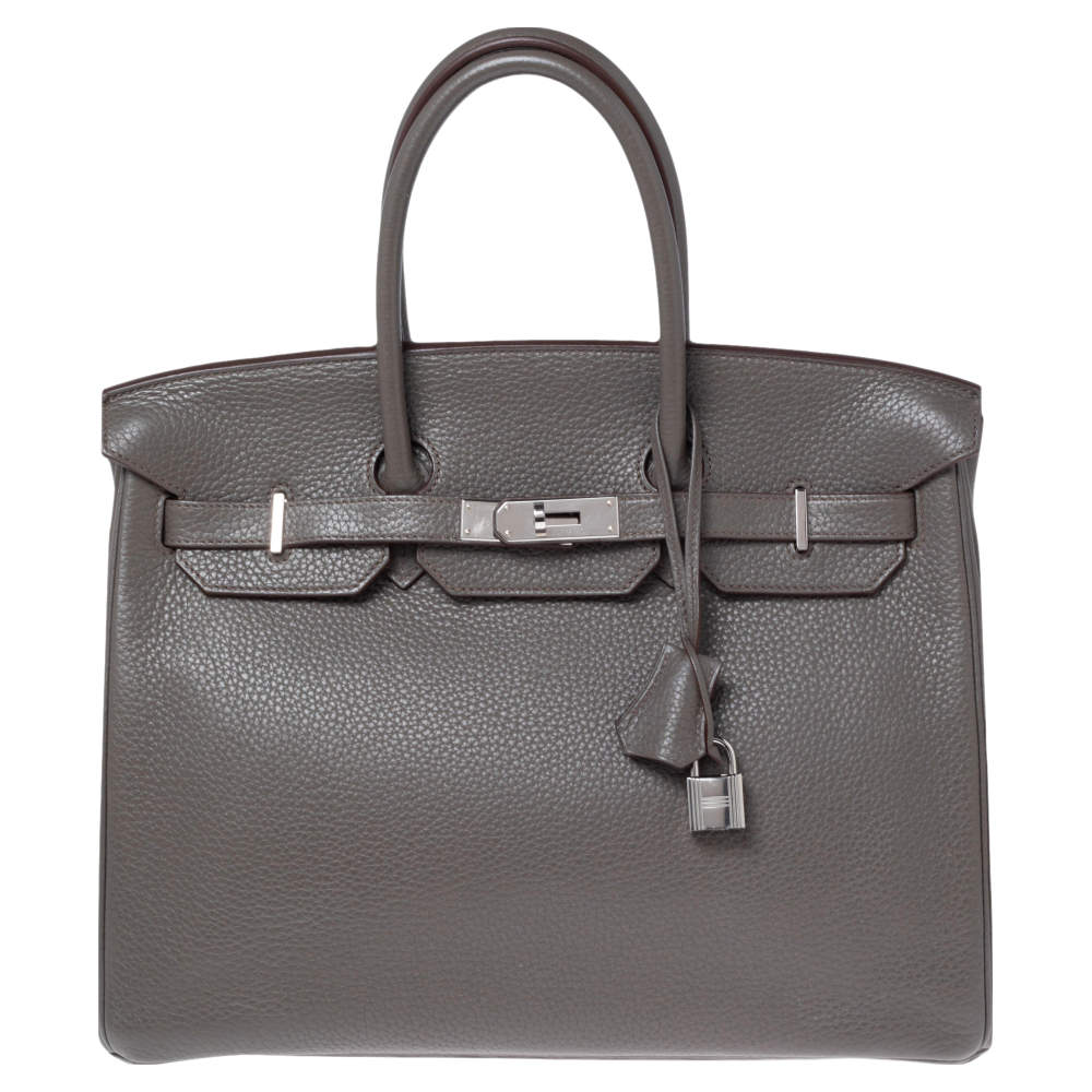 Hermes Etain Taurillon Clemence Leather Palladium Plated Birkin 35 Bag