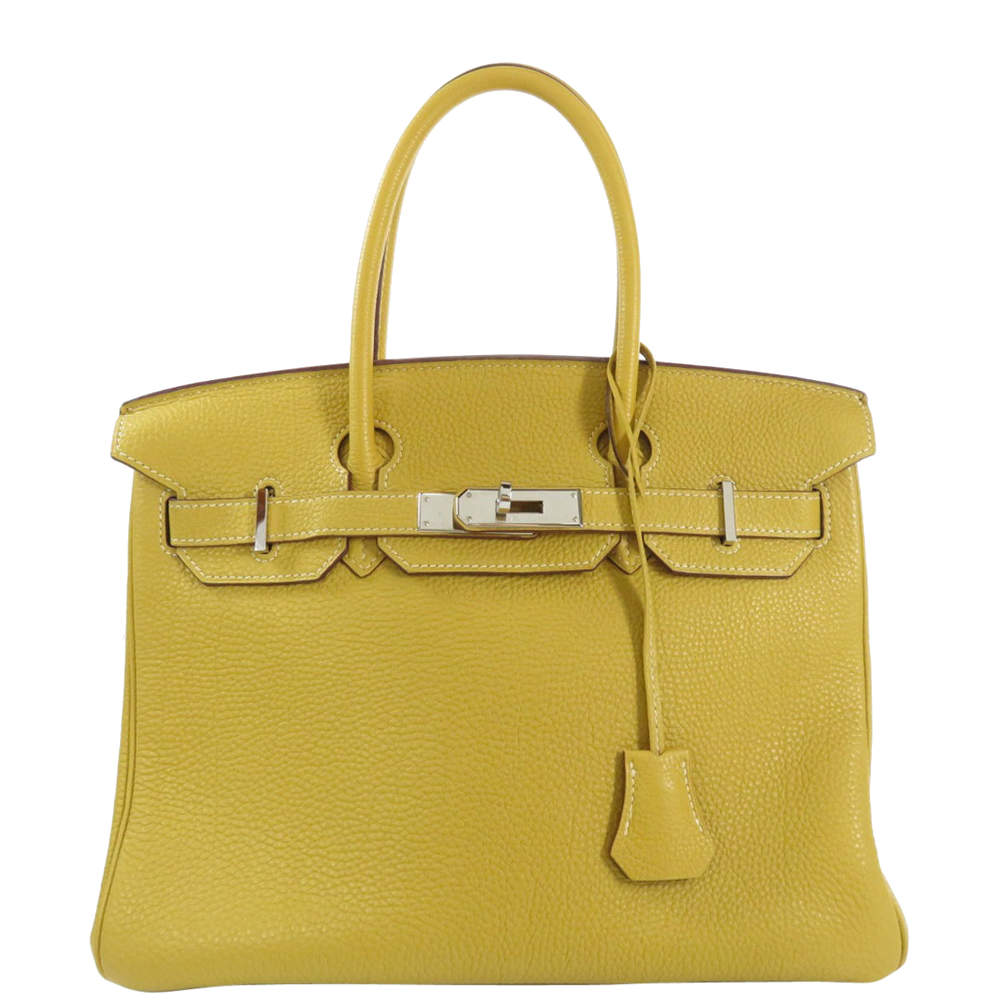 Hermes Yellow Clemence Leather Palladium Hardware Birkin 30 Bag 