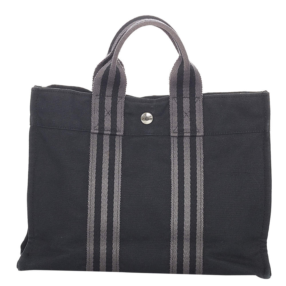 Pre Owned Hermes Black Canvas Fabric Fourre Tout PM Tote Bag 