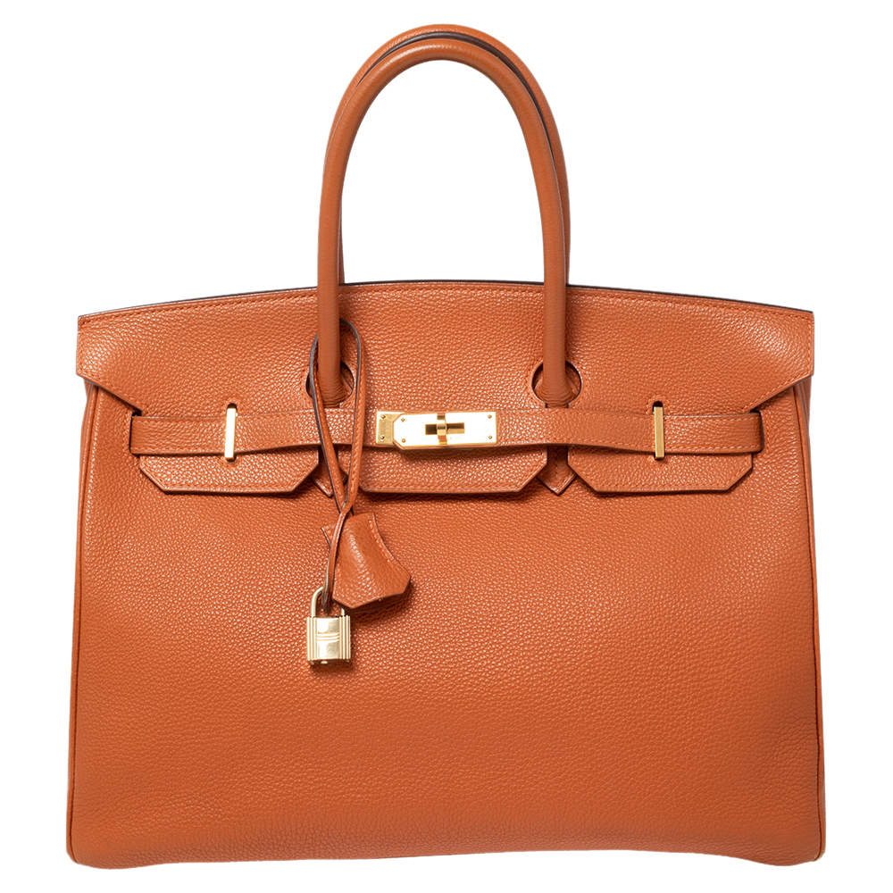 Hermes Orange Togo Leather Gold Plated Birkin 35 Bag