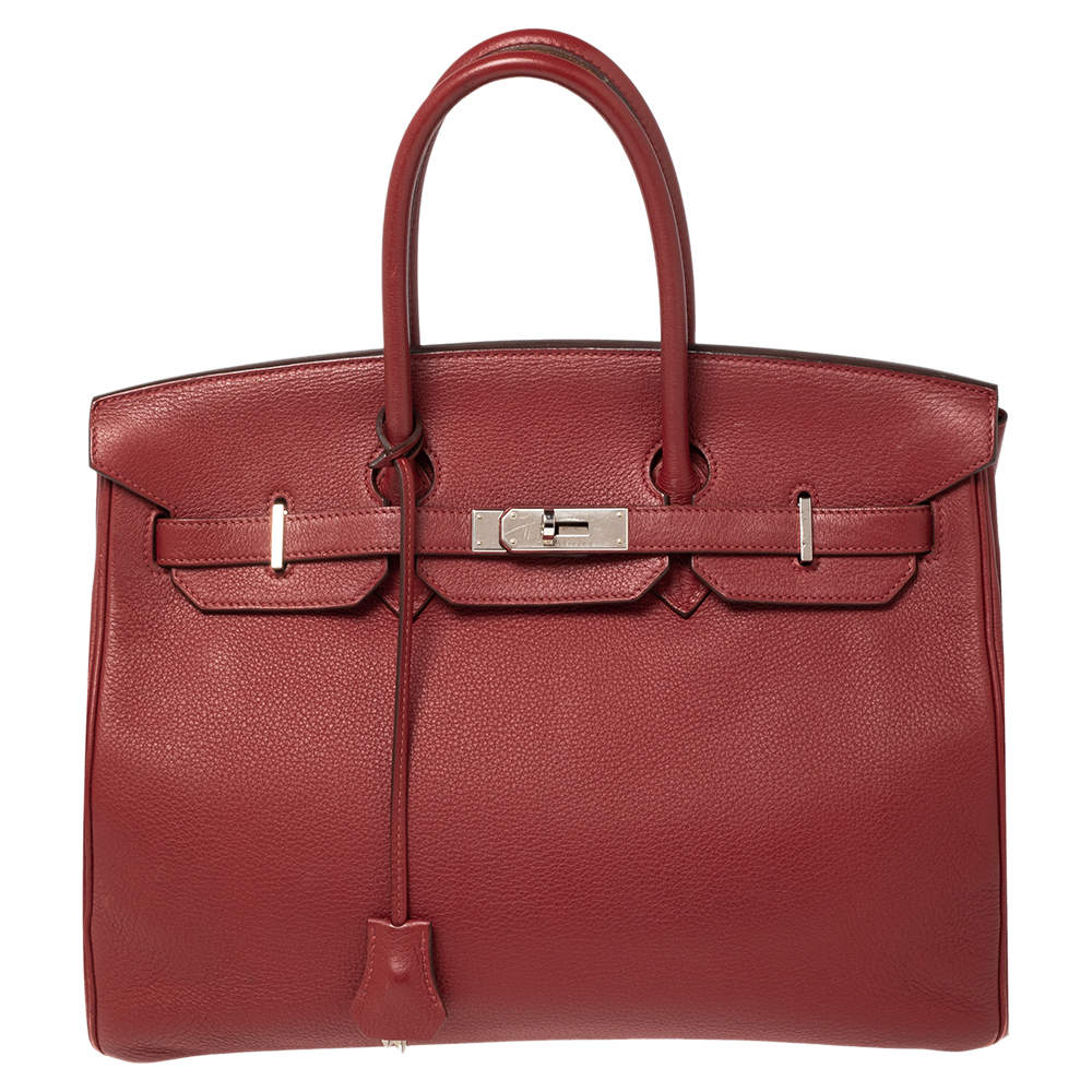Hermes Brique Togo Leather Palladium Plated Birkin 35 Bag