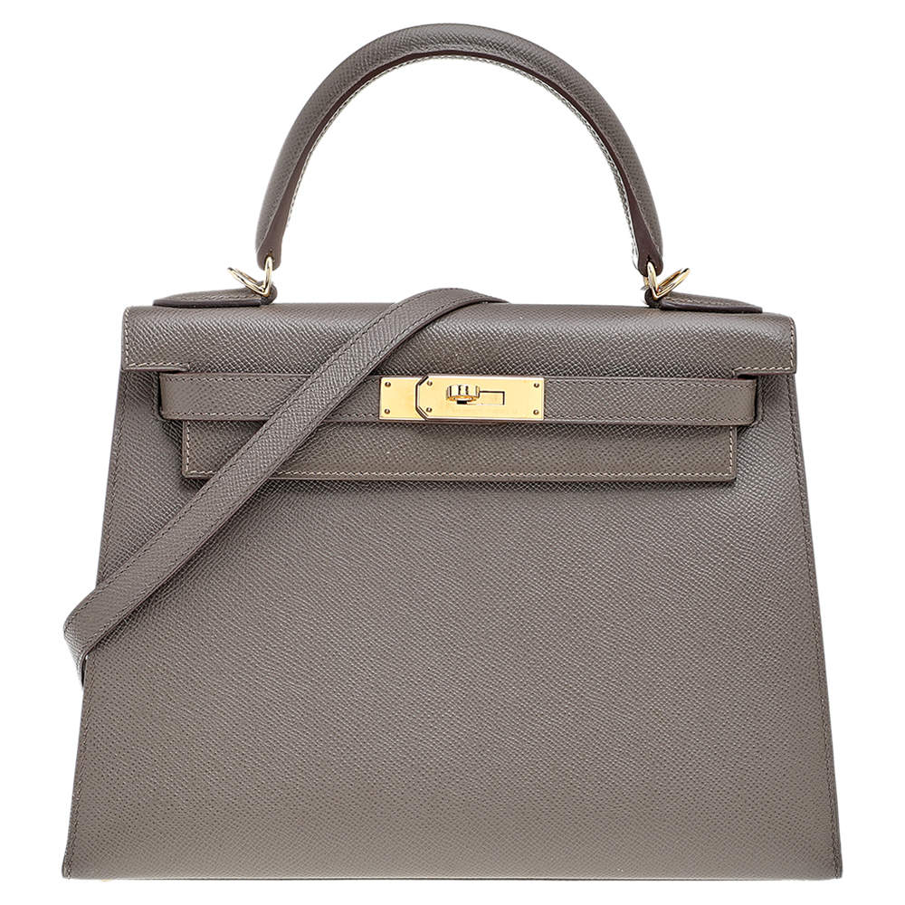 Pre Owned Hermes Etain Epsom Leather Gold Finish Kelly Sellier 28 Bag